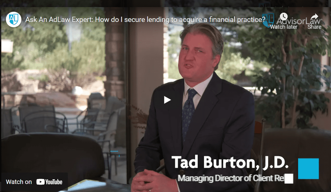 How do I secure lending to acquire a financial practice?
