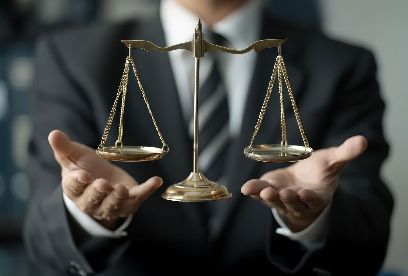 Balanced scales of justice representing legal services and law firm expertise.